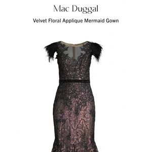 Brand New Mac Duggal Velvet Floral Applique Mermaid Gown